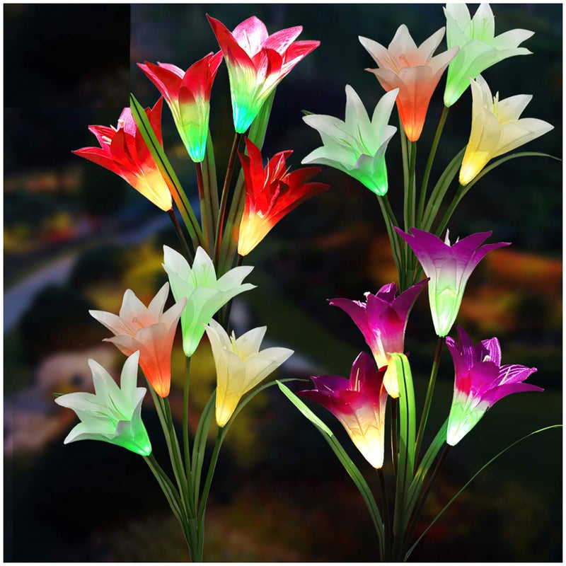 TONULAX Solar Lights Outdoor - Upgradedr Garden Light, Multi-Color Changing Lily Solar Flower Lights for Patio,Yard Decoration, Bigger Flower and Wider Panel (4 Pack,Red, 2 Purple, White) - Image 1